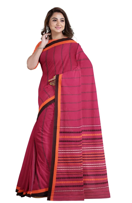 Begumpuri Cotton Saree - Magenta - Image 2