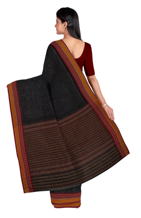 Begumpuri Cotton Saree - Black and Red - Image 2