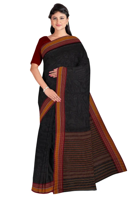 Begumpuri Cotton Saree - Black and Red - Image 3
