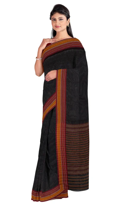 Begumpuri Cotton Saree - Black and Red