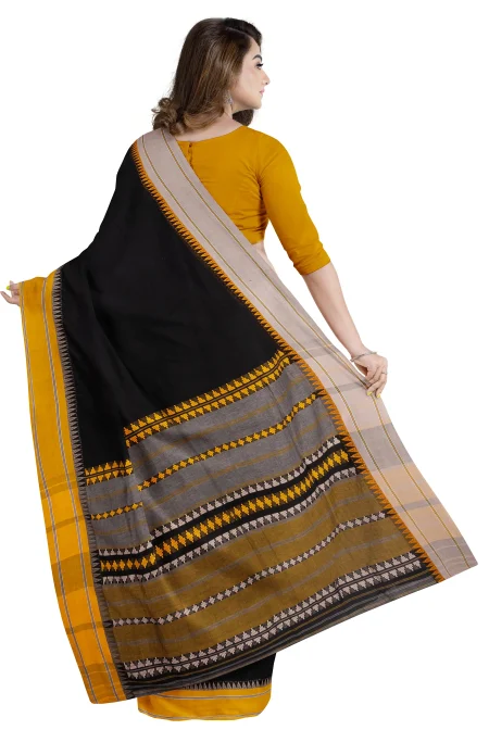 Begumpuri Cotton Saree - Black - Image 3