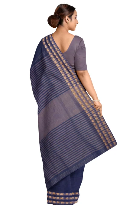 Santipuri Cotton Saree - Blue - Image 3