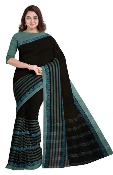 Santipuri Cotton Saree - Black