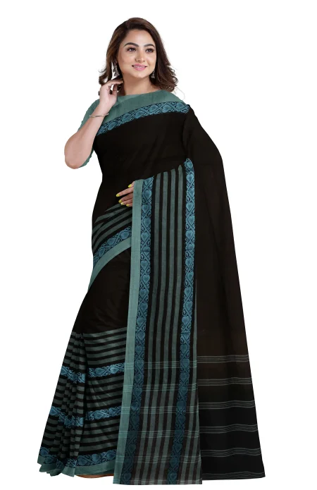 Santipuri Cotton Saree - Black - Image 2