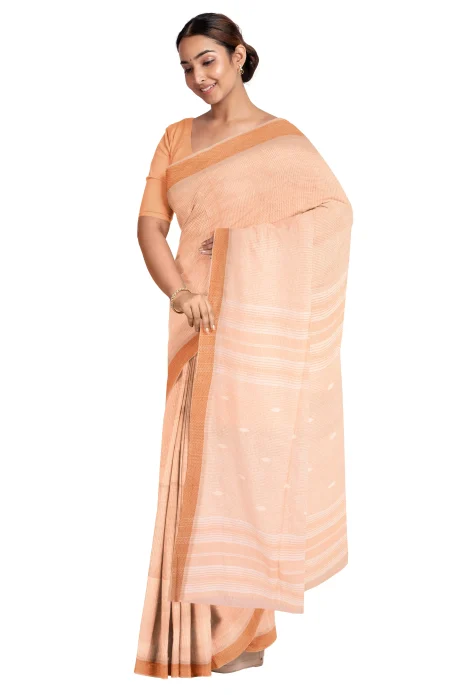 Santipuri Cotton Saree - Peach - Image 2