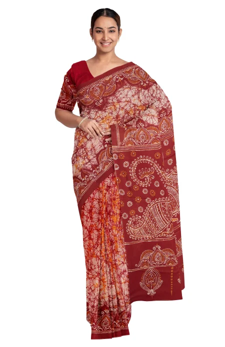 Batik Cotton Saree - Multi Colour - Image 2