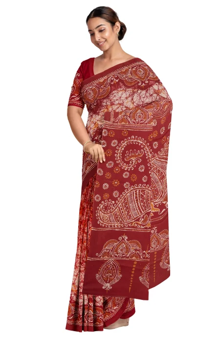Batik Cotton Saree - Multi Colour