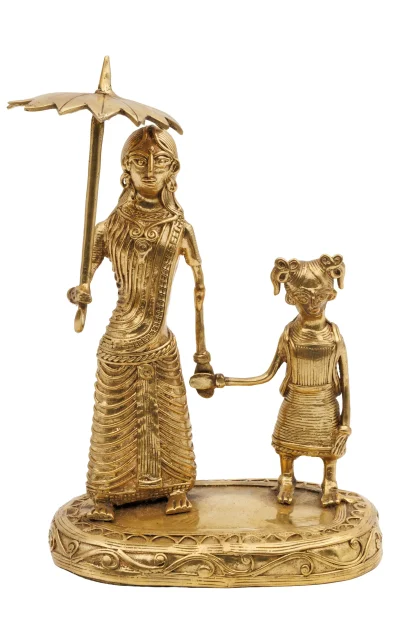 Dokra Table Top Mother and Child with Umbrella