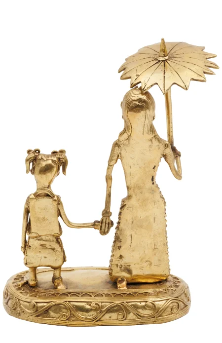 Dokra Table Top Mother and Child with Umbrella - Image 4