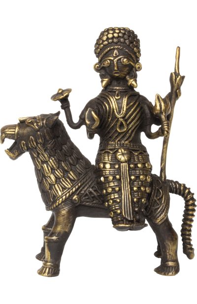 Dokra Table Top Durga with Tiger - Antique