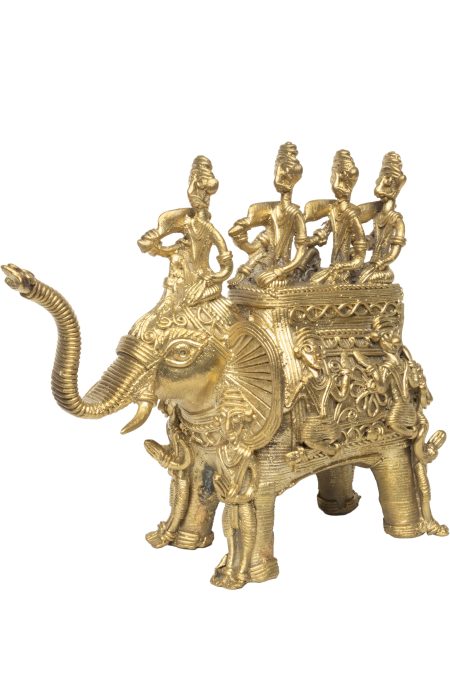 Dokra Table Top Elephant - Four Rider - Image 2