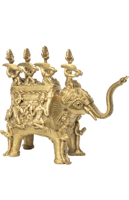 Dokra Table Top Elephant - Four Rider - Image 3