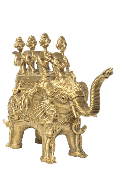 Dokra Table Top Elephant - Four Rider
