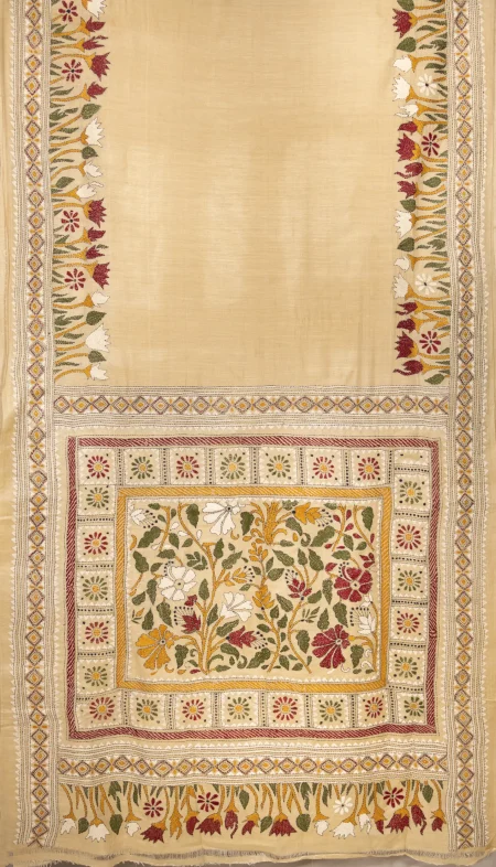 Kantha Gachi Tussar Silk Saree - Beige - Image 4