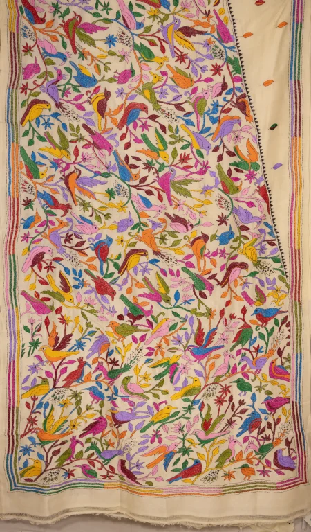 Handcrafted Kantha Tussar Silk Saree – Multi Colour - Image 4