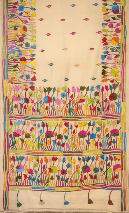 Kantha Gachi Tussar Silk Saree - Beige - Image 4
