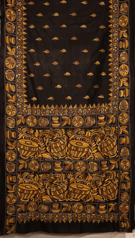 Kantha Silk Saree - Black - Image 5