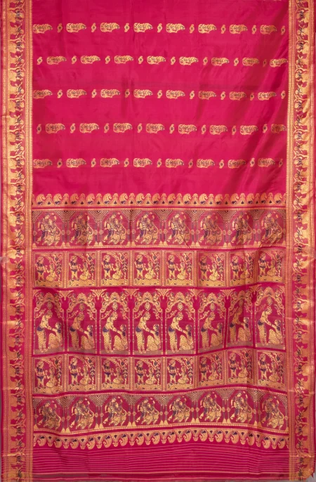 Baluchari Silk Saree with Mina Work - Rose red - Image 5