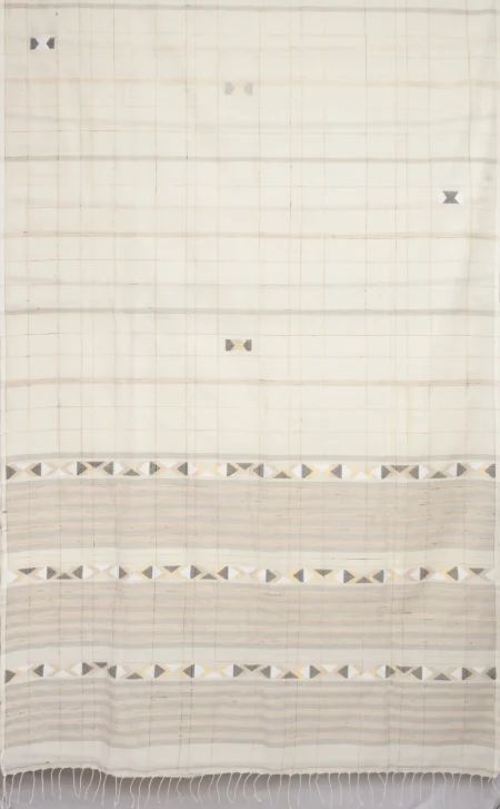 Handwoven Tangail Cotton Saree - White - Image 4