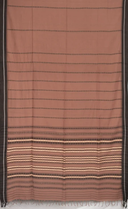 Handwoven Tangail Cotton Saree - Khaki - Image 4
