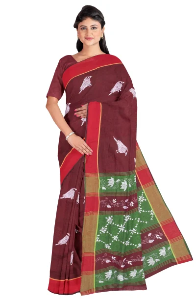 Kantha Cotton Saree - Maroon