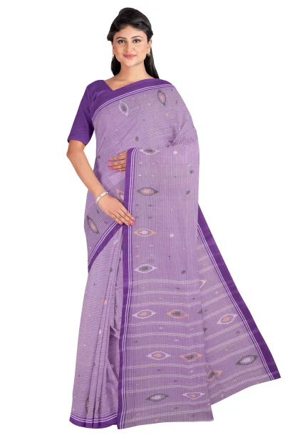 Handwoven Cotton Jamdani Saree - Light Purple