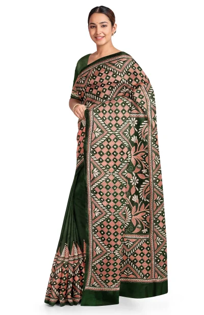 Kantha Silk Saree - Green
