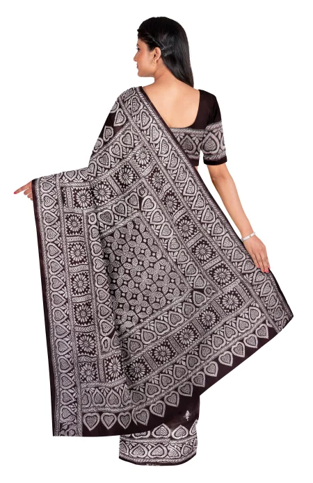 Kantha Silk Saree - Chocolate Brown - Image 3
