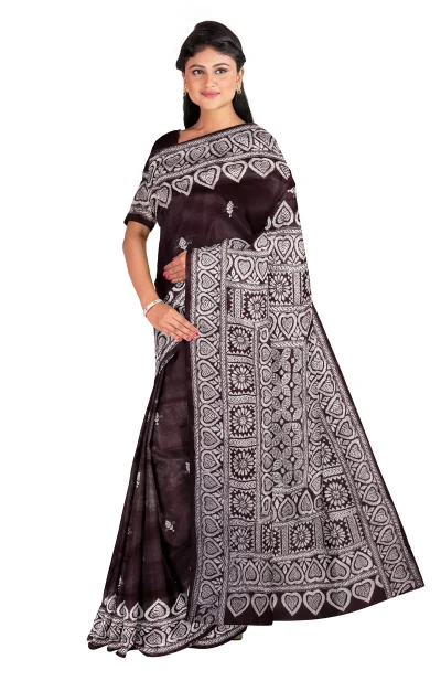 Kantha Silk Saree - Chocolate Brown