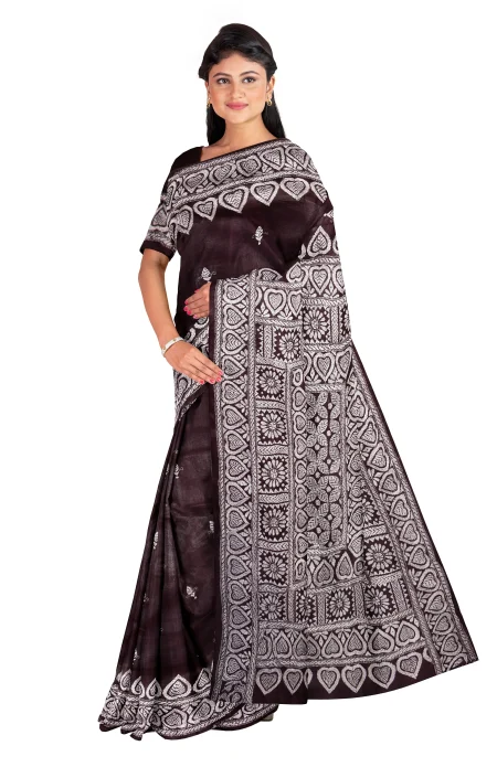 Kantha Silk Saree - Chocolate Brown
