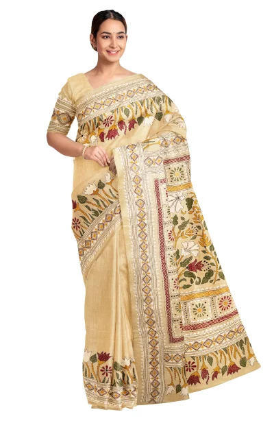 Kantha Gachi Tussar Silk Saree - Beige