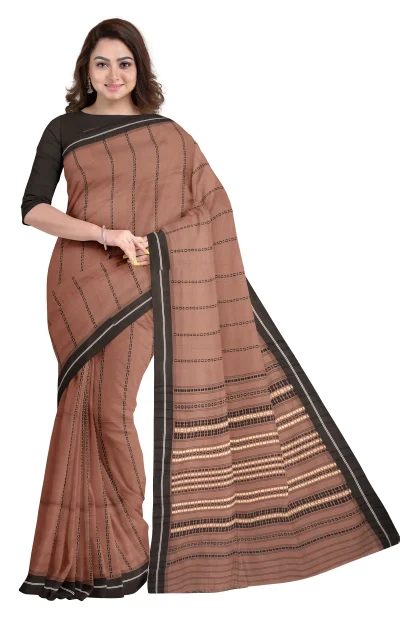 Handwoven Tangail Cotton Saree - Khaki