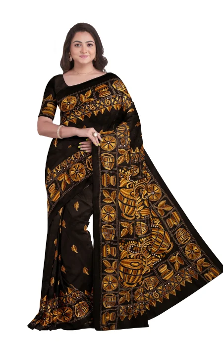 Kantha Silk Saree - Black