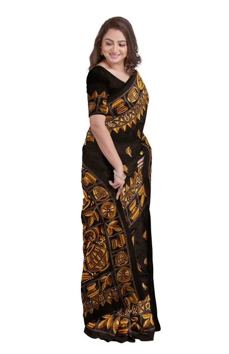 Kantha Silk Saree - Black - Image 3
