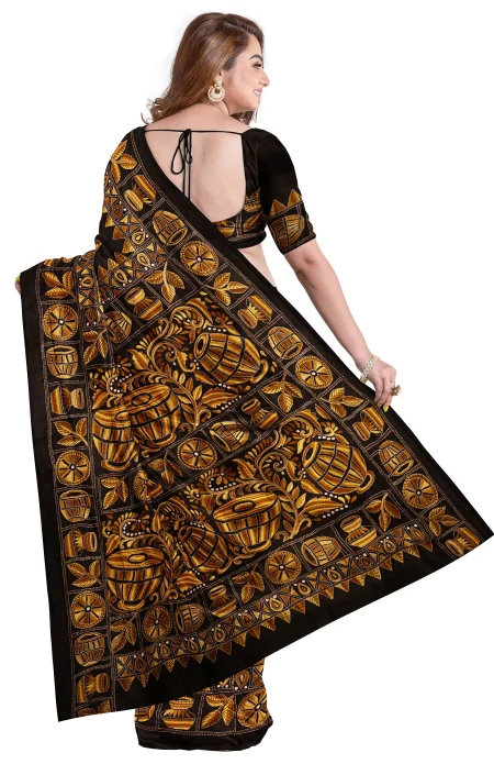Kantha Silk Saree - Black - Image 4