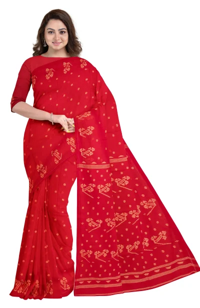 Handwoven Cotton Jamdani Saree - Red