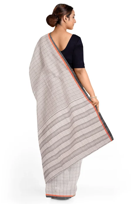 Santipuri Cotton Saree - Off White - Image 3