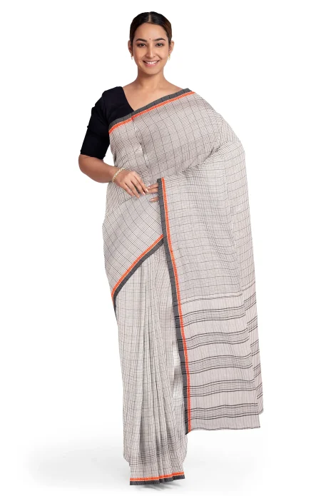 Santipuri Cotton Saree - Off White - Image 2