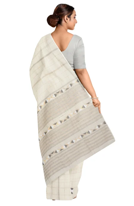 Handwoven Tangail Cotton Saree - White - Image 3