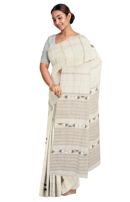 Handwoven Tangail Cotton Saree - White
