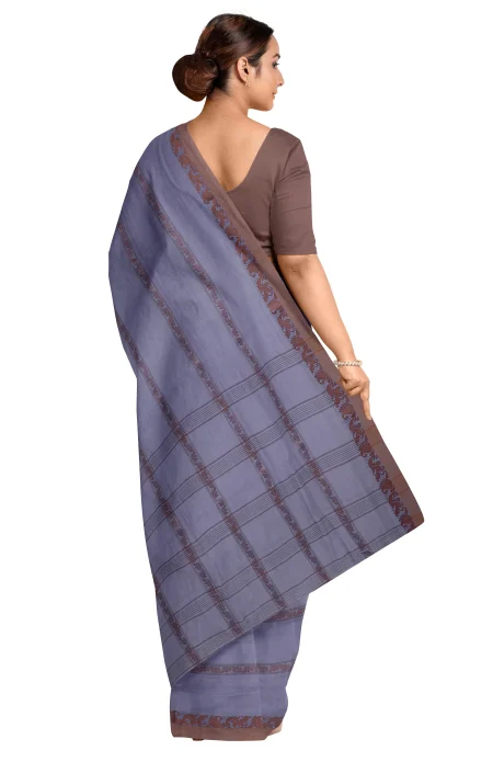 Santipuri Cotton Saree - Blue - Image 3