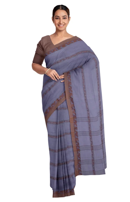 Santipuri Cotton Saree - Blue - Image 2