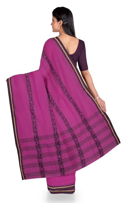 Santipuri Cotton Saree - Magenta - Image 3