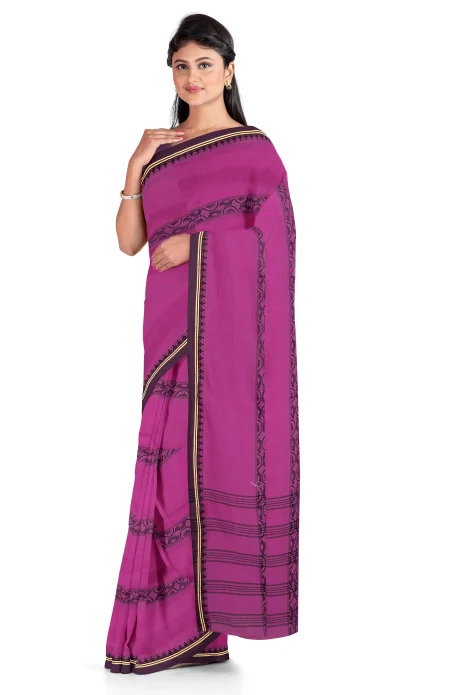 Santipuri Cotton Saree - Magenta - Image 2