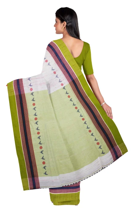 Handwoven Tangail Cotton Saree - Multi Colour - Image 3