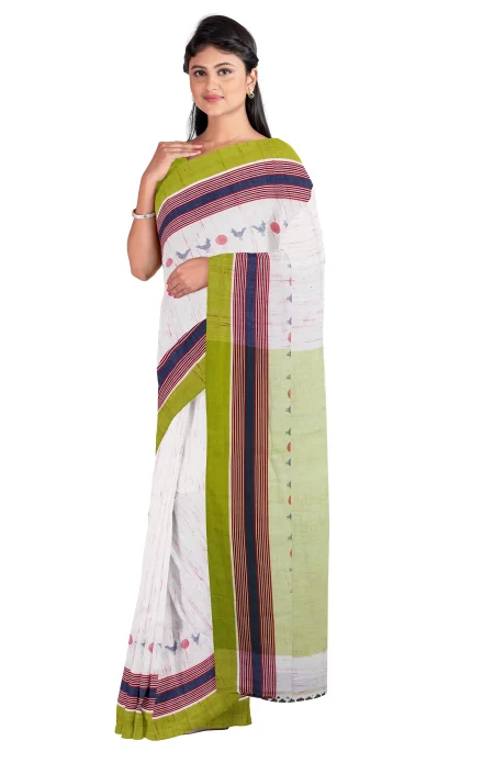 Handwoven Tangail Cotton Saree - Multi Colour - Image 2