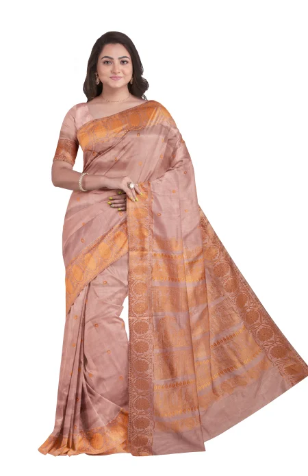 Baluchari Silk Saree - Pink Peach - Image 2