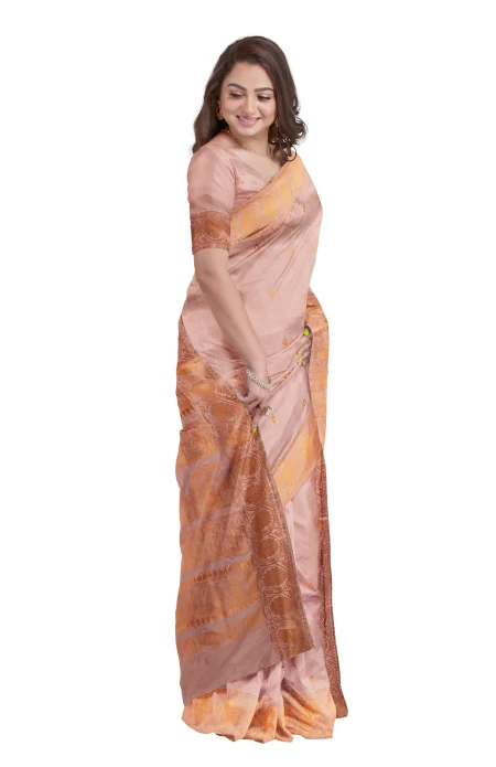 Baluchari Silk Saree - Pink Peach - Image 3