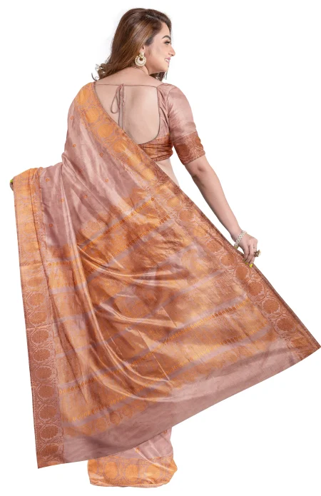 Baluchari Silk Saree - Pink Peach - Image 4