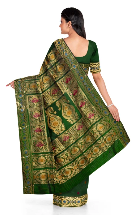 Baluchari Silk Saree - Green - Image 3